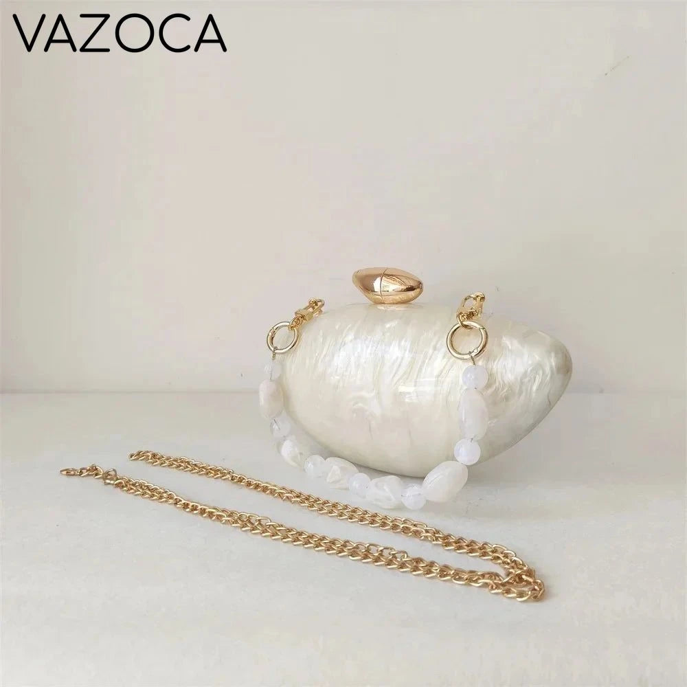 Shell Pearl Marble Clutch Purse