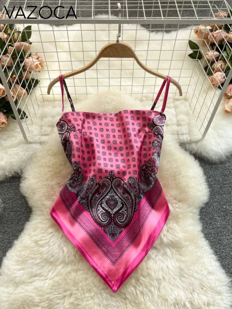 Aesthetic Satin Backless Vest Rose Red One Size