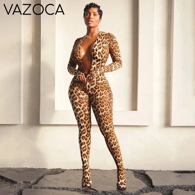 Leopard Plunge Catsuit