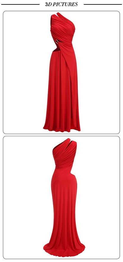 Red Ruched Cut-Out Maxi Dress