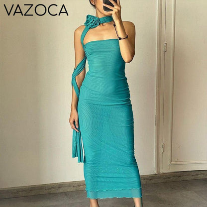 Flower Scarf Strapless Elegant Dress