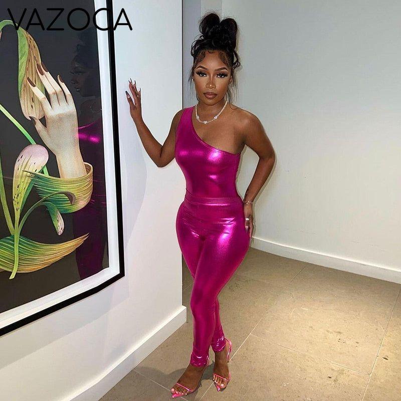 Shiny Metallic Off Shoulder Set