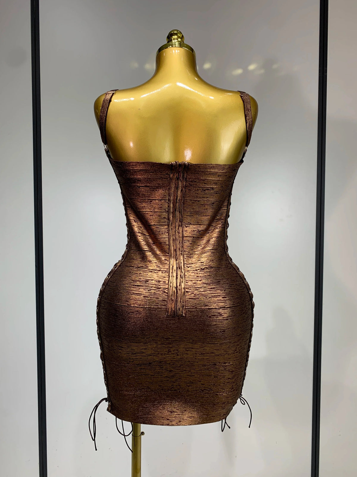Metallic Side Lace Up Bandage Mini Dress