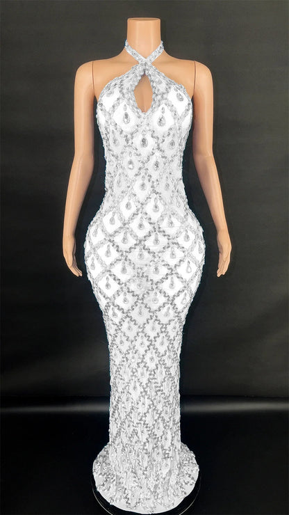 Abi Rhinestone Mesh Maxi Dress