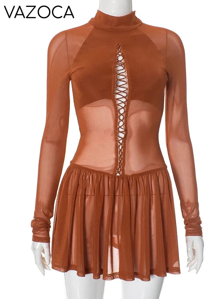 Shirring Pleated Mini Dress
