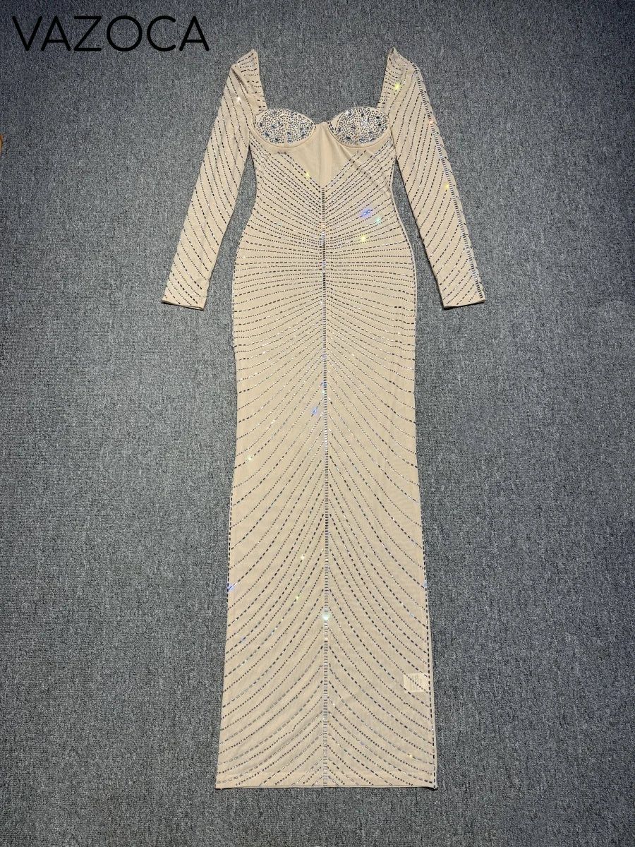 Laila Rhinestone Mesh Maxi Dress