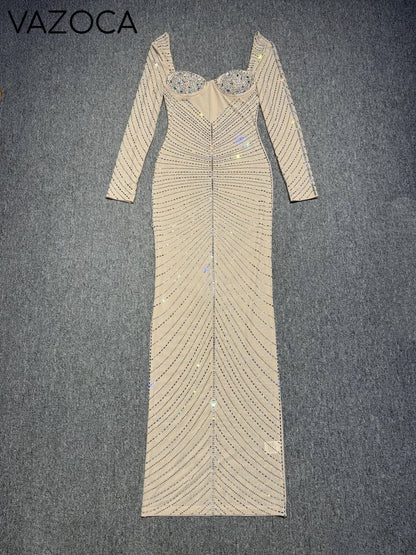 Laila Rhinestone Mesh Maxi Dress