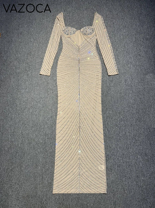 Laila Rhinestone Mesh Maxi Dress