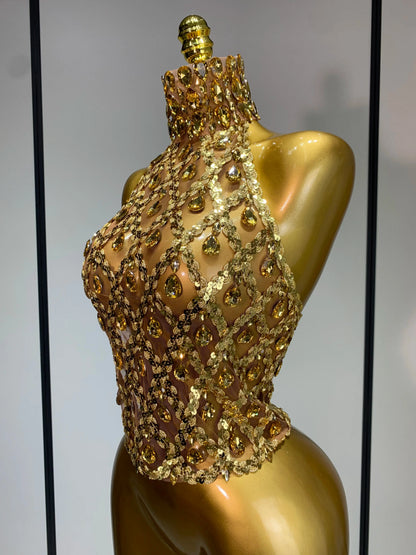 Shining Star Rhinestone Mesh Top