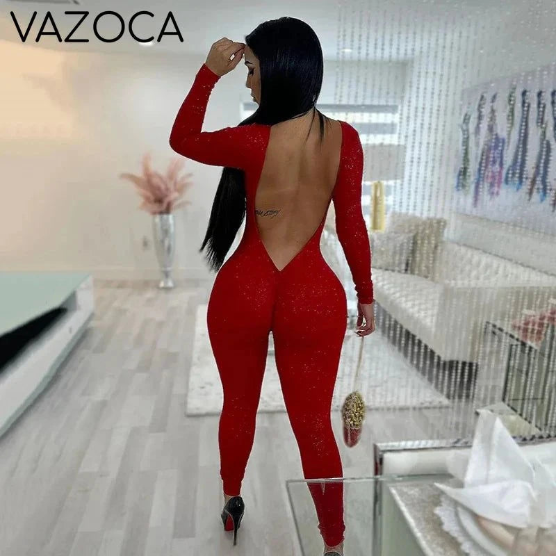 Glitter Backless Long Jumpsuit