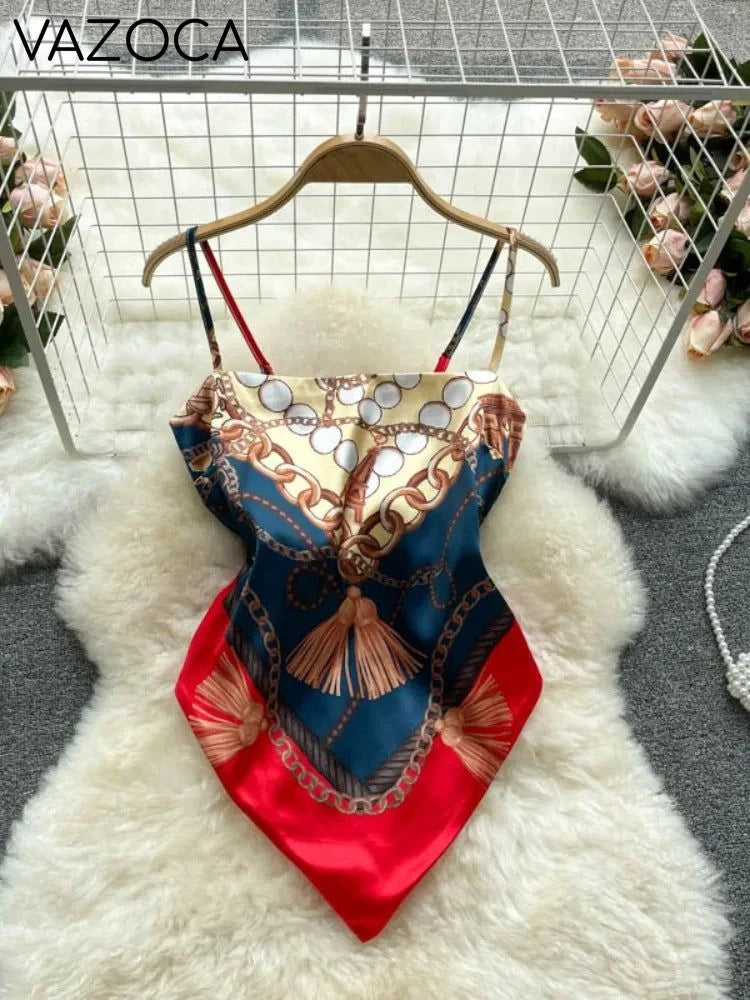 Aesthetic Satin Backless Vest Deep Blue Red One Size