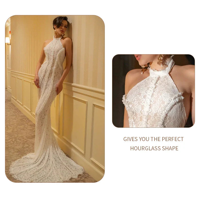 White Lace Mermaid Maxi Dress