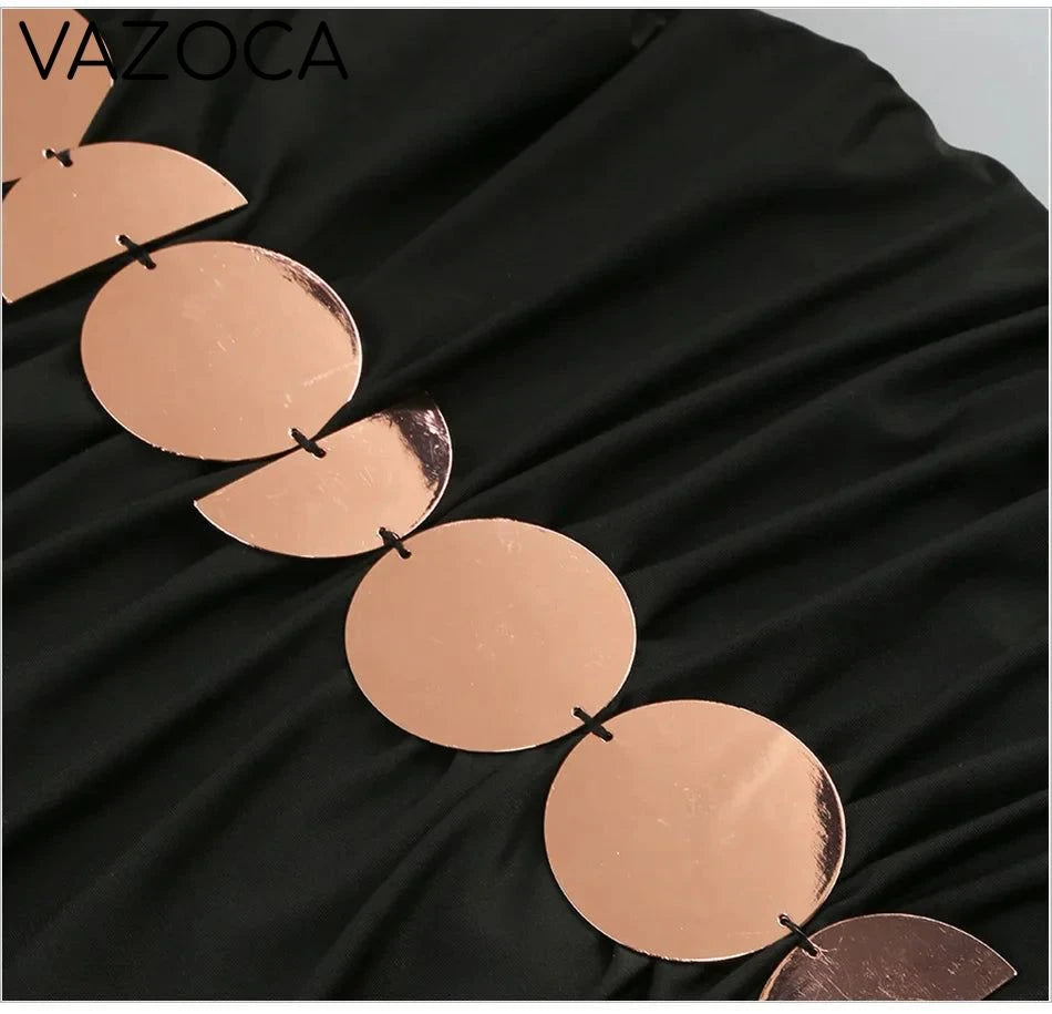 Metallic Discs Pleated Bodycon Dress