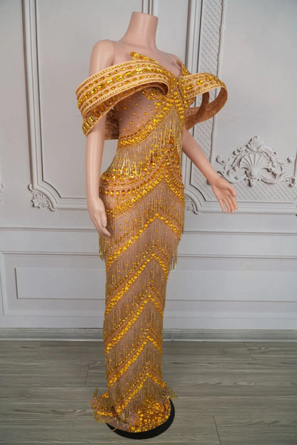 Grandiose Rhinestone Mesh Maxi Dress