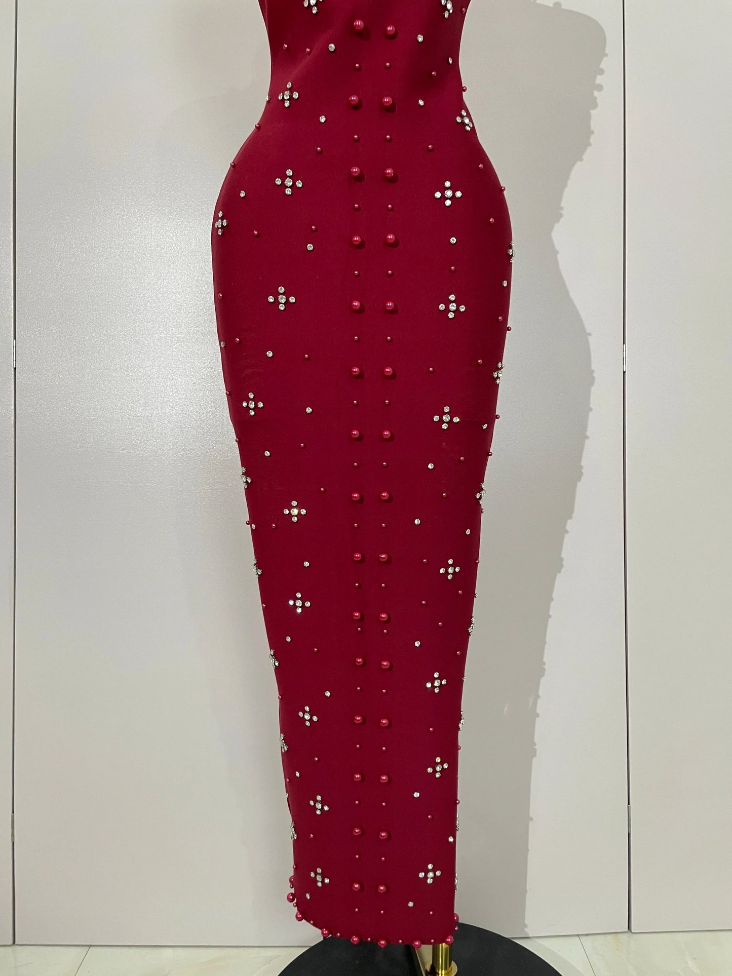 Rhinestone Pearl Bandage Midi Dress