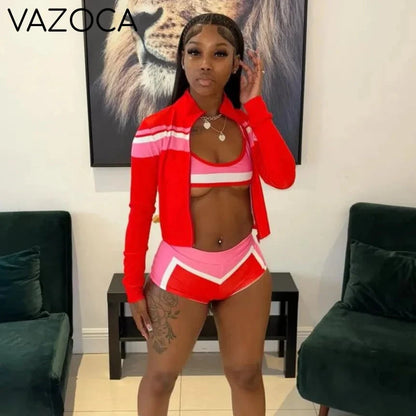 Striped Zip-Up Crop Shorts Set