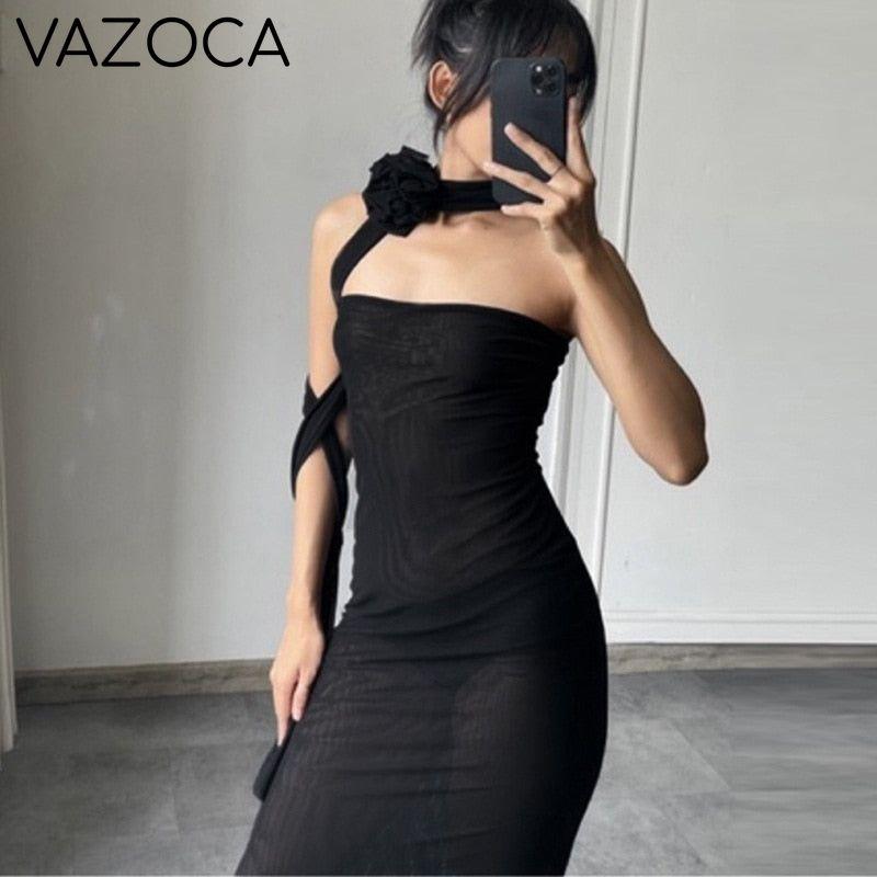 Flower Scarf Strapless Elegant Dress