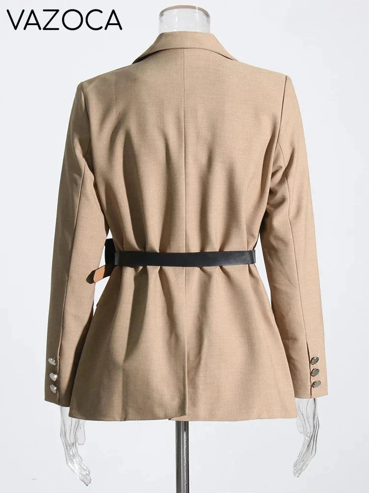 Notched Collar Belt Temperament Blazer