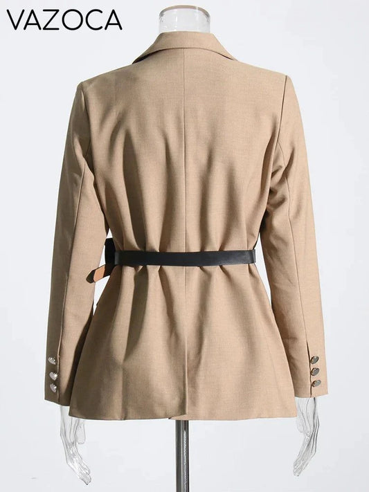 Notched Collar Belt Temperament Blazer