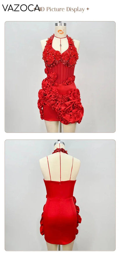 Floral Halter Sequins Mini Dress