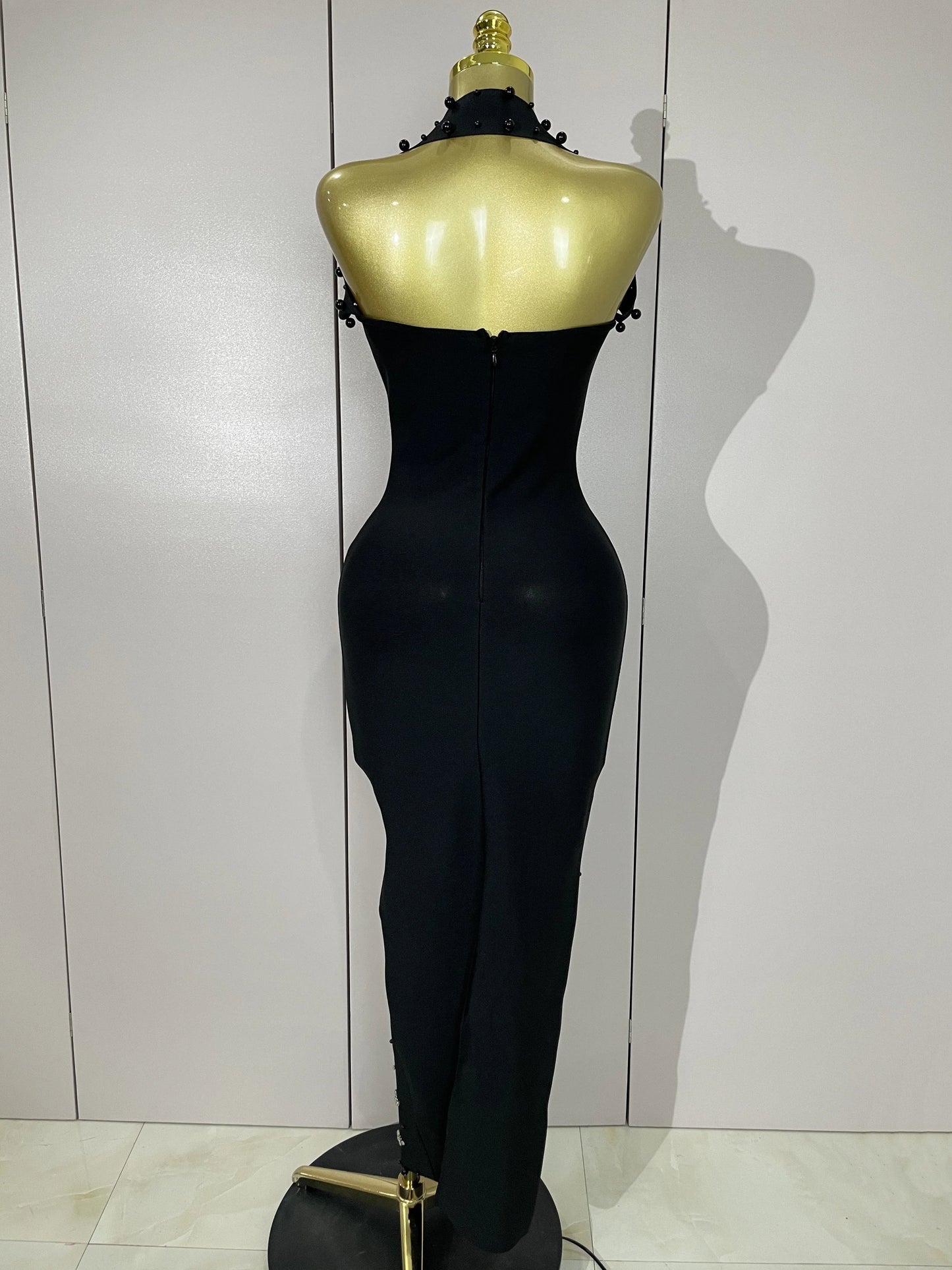 Rhinestone Pearl Bandage Midi Dress