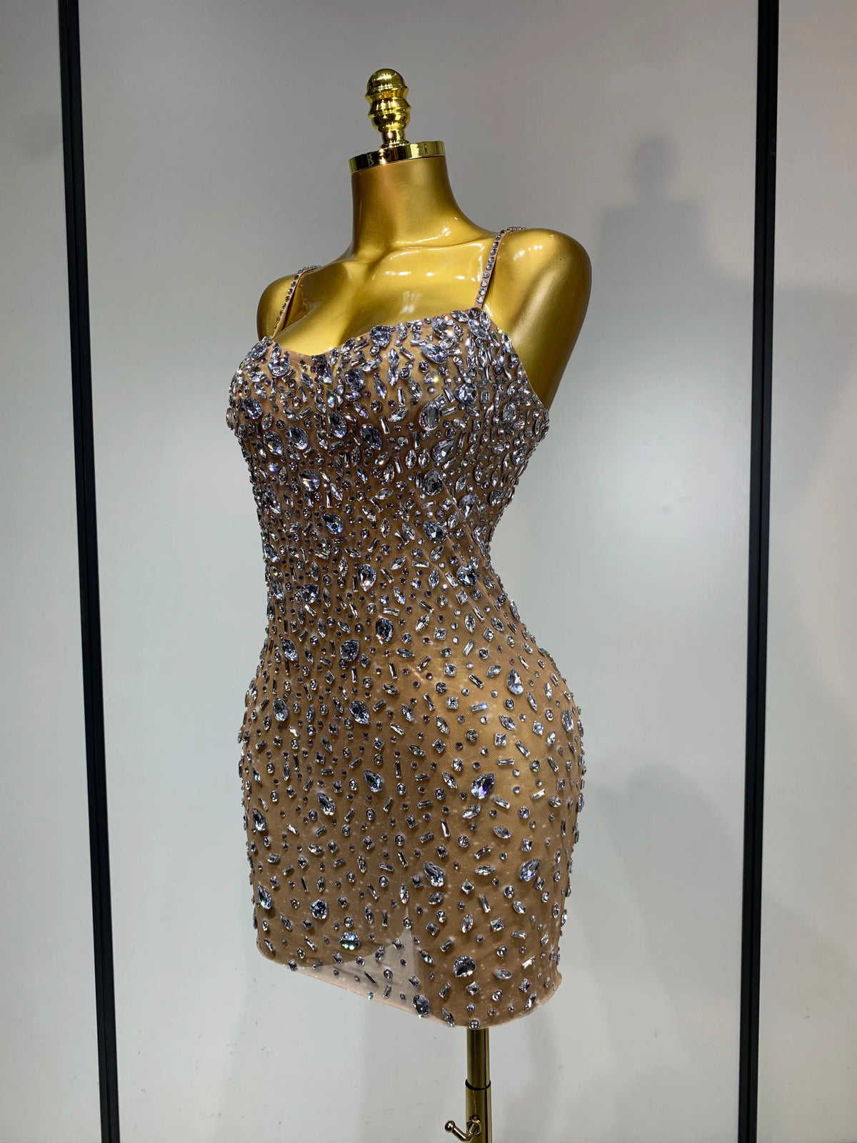 Zoey Rhinestone Mesh Mini Dress