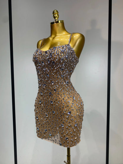 Zoey Rhinestone Mesh Mini Dress