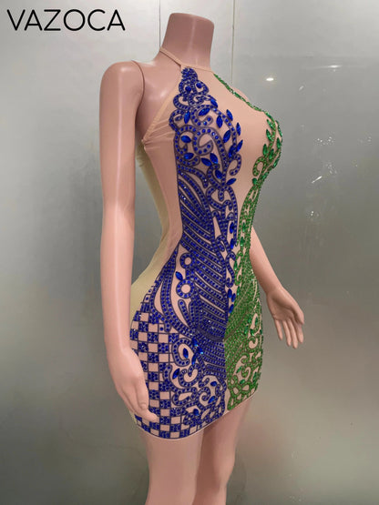 Sparkly Rhinestone Mesh Mini Dress