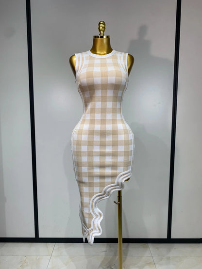Plaid Asymmetrical Bandage Dress