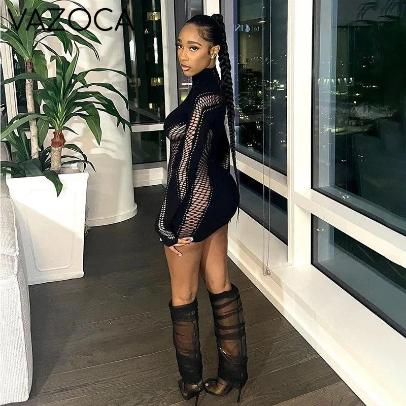 Mesh Hollow Out Stretchy Dress