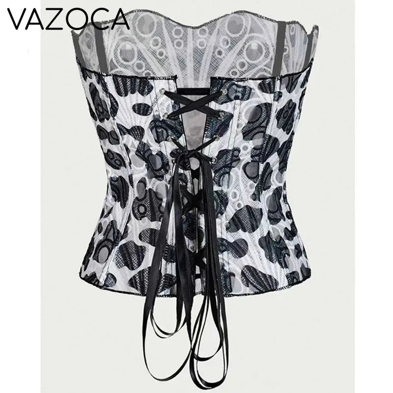 Corset Mesh Bustier Top Black White
