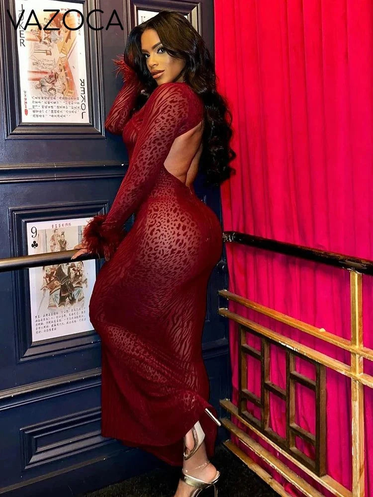 Jazmyne Leopard Feather Dress