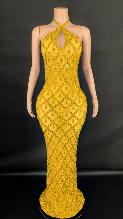 Abi Rhinestone Mesh Maxi Dress