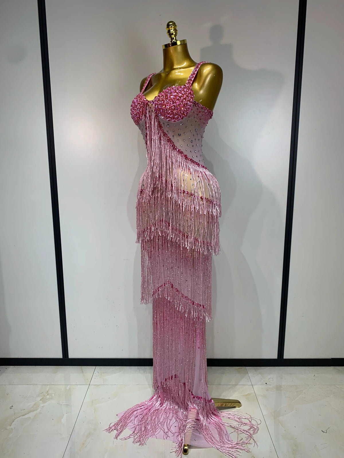 Maxine Tassel Mesh Maxi Dress