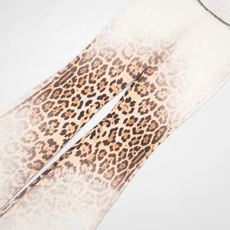Gradient Leopard Hooded Flared Pants Set