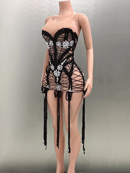 Goddess Sequin Embroidered Mini Dress
