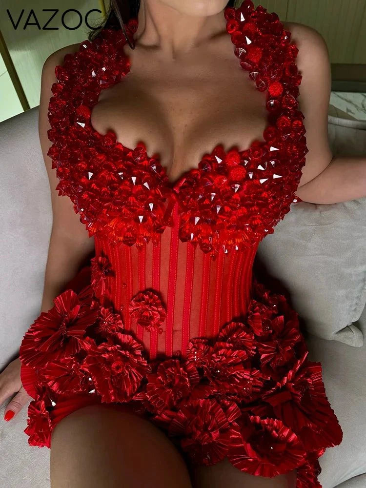 Floral Halter Sequins Mini Dress