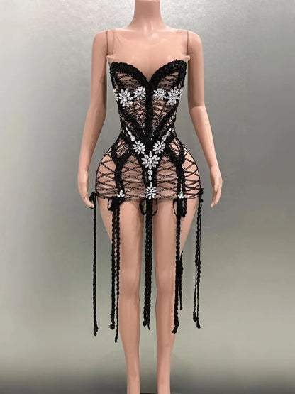 Goddess Sequin Embroidered Mini Dress