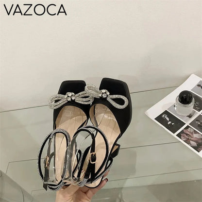 Crystal Bowknot Platform Heels