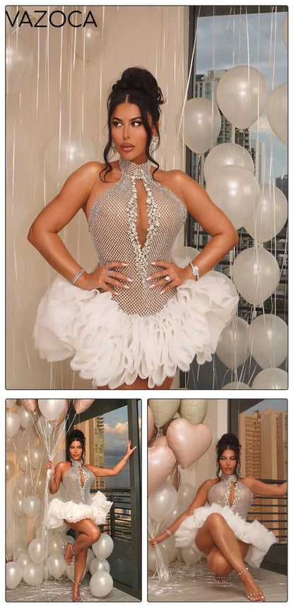 Silver Sequins Tulle Cocktail Dress