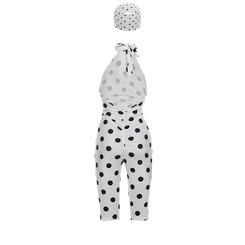 Polka Dot Print Romper +Headscarf