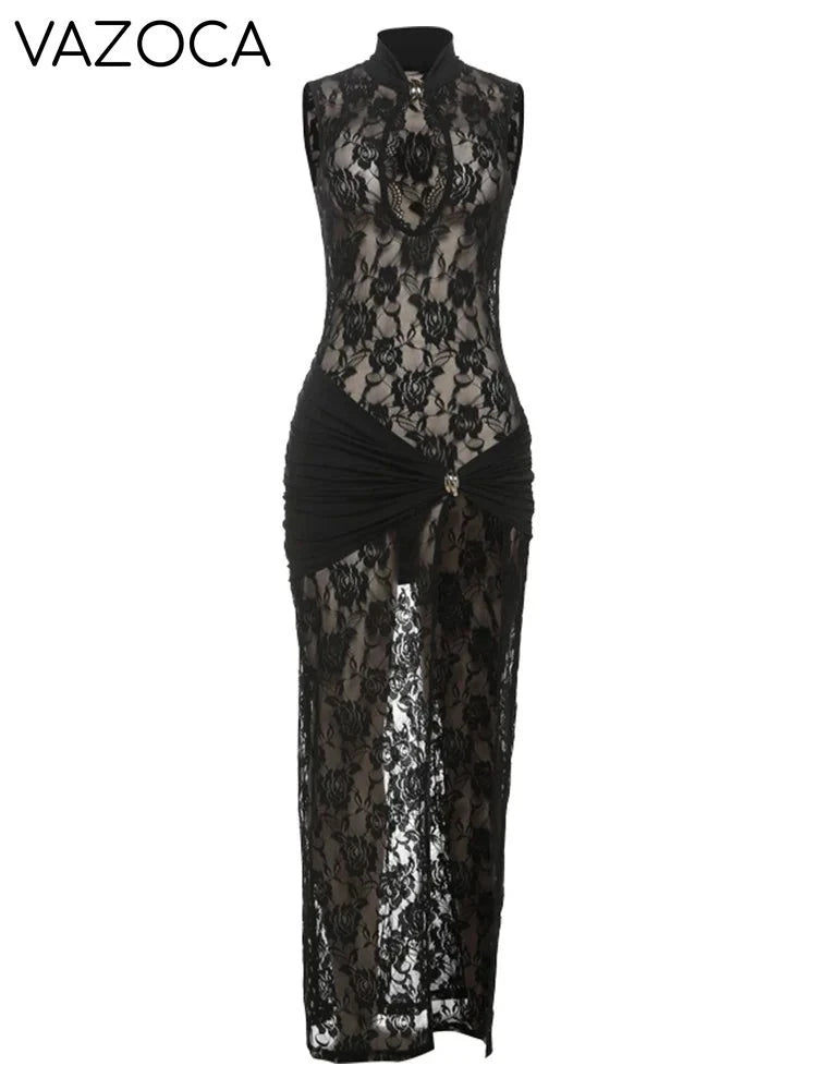 Asymmetrical Metal Knot Slit Dress