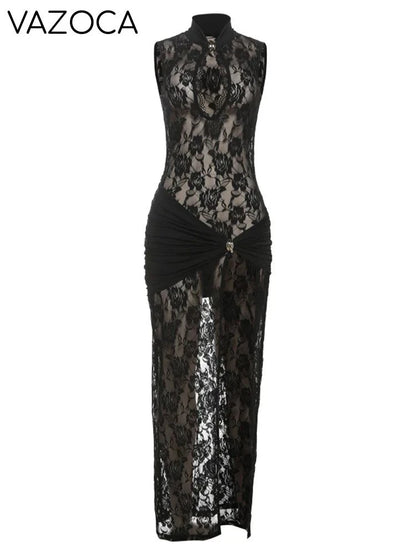 Asymmetrical Metal Knot Slit Dress