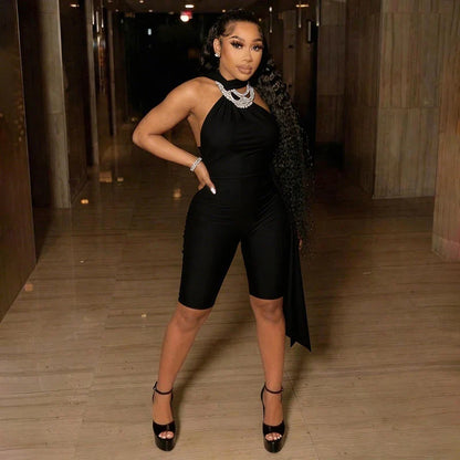 Backless Ruched Halter Jumpsuit