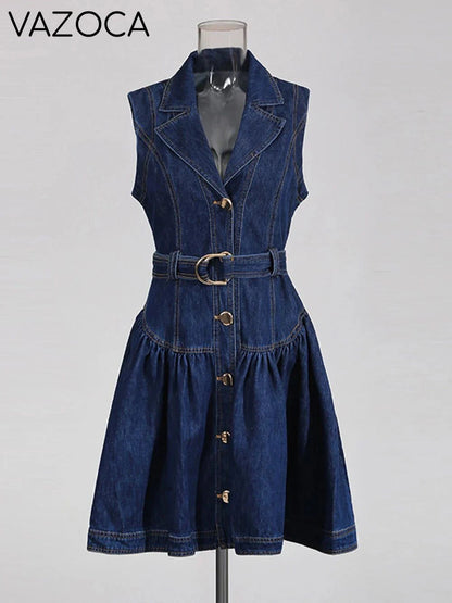 Belted Retro Denim Mini Dress