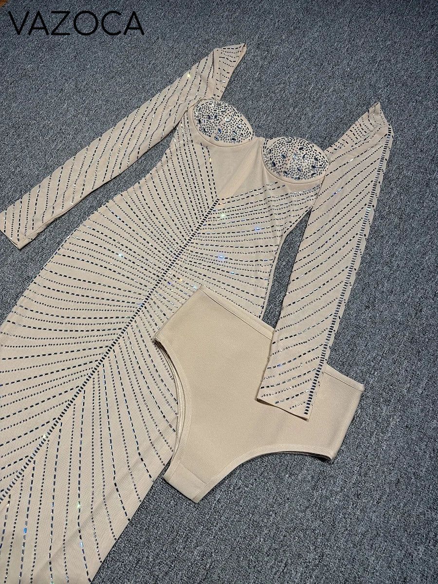 Laila Rhinestone Mesh Maxi Dress