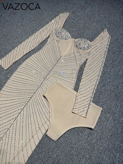 Laila Rhinestone Mesh Maxi Dress