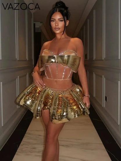 Goddess Crystal Mini Dress Gold
