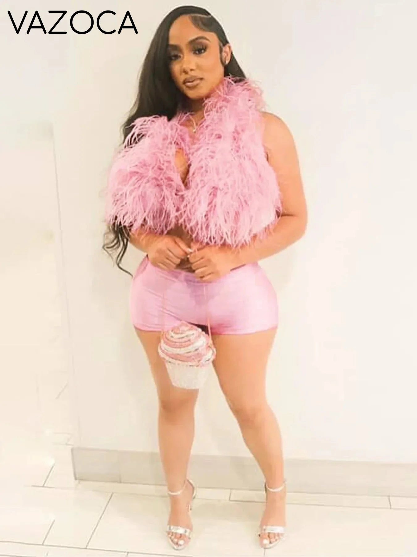 Fur Away Short Set Pink