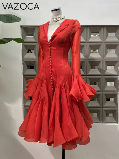 Lory Peated Flare Midi Dress